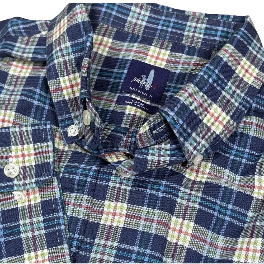 Johnnie-O Button Down‎ Shirt Mens XL Blue Plaid Linen Blend Preppy Golf Beach